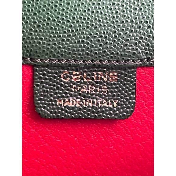 Vintage Celine Bag Green Leather Top Handle Shoulder Tote Made in Italy - Picture 2 of 15